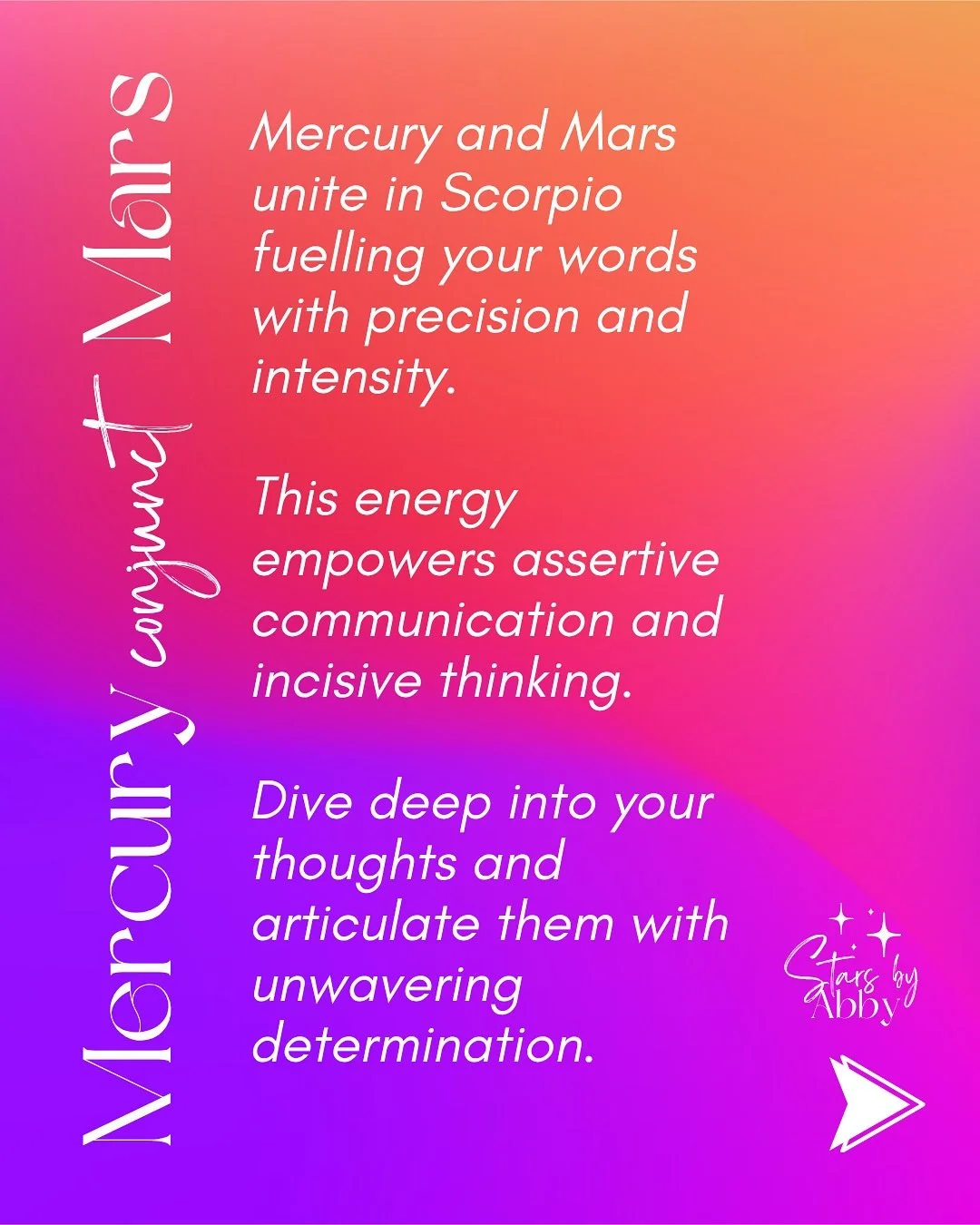 Dive deep into your thoughts and articulate your hem with unwavering power and determination. ⚡️ 

Mercury meets Mars in Scorpio on Monday but the energy is already dropping in aligning the mental with the physical in the depths of this fixed water s