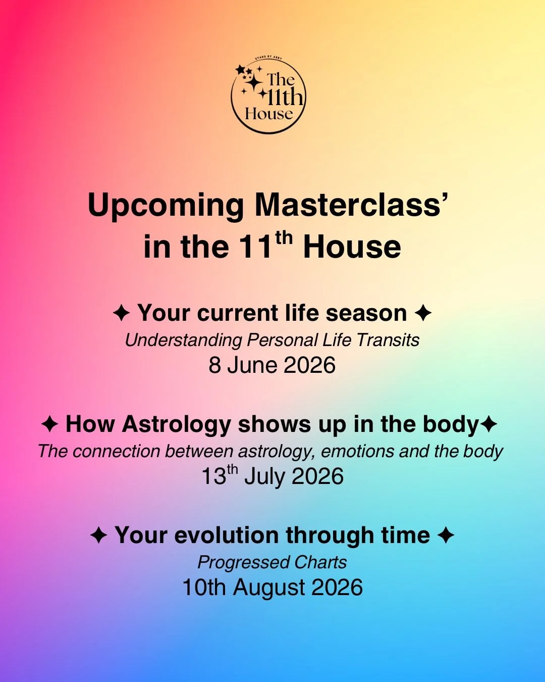 Want to understand your Astrology more deeply? Come and join the 11th House&hellip;it&rsquo;s where I run live Astrology classes every month.

Upcoming classes include 
🌟 Your current life season - interpersonal life transits
🌟 How Astrology shows 