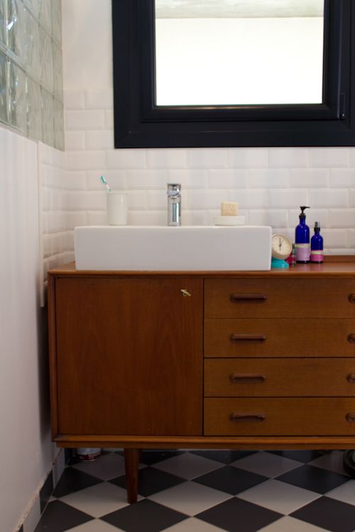 Love this credenza! And, again, more beveled subway tile! From Pinterest