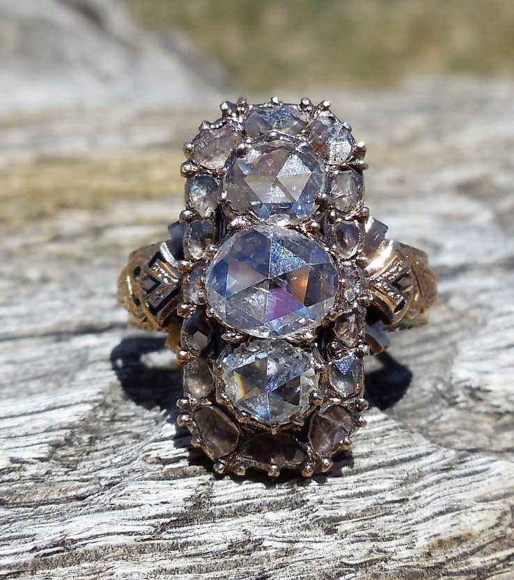 From DiamondAddiction on Etsy - $3,850 - from the 1800s This one is stunning. And look at those rocks!
