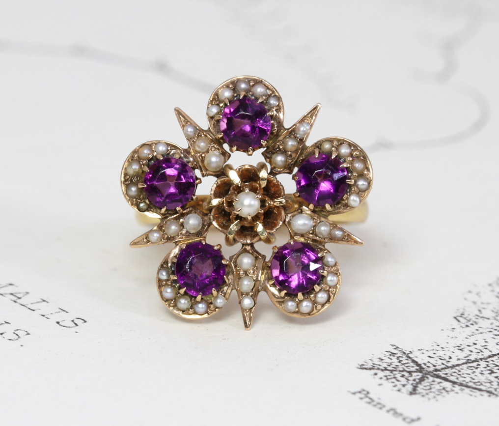 From TheEdenCollective on Etsy - $845 - from the 1900s, Pearls and Amethyst Sigh. Me want......