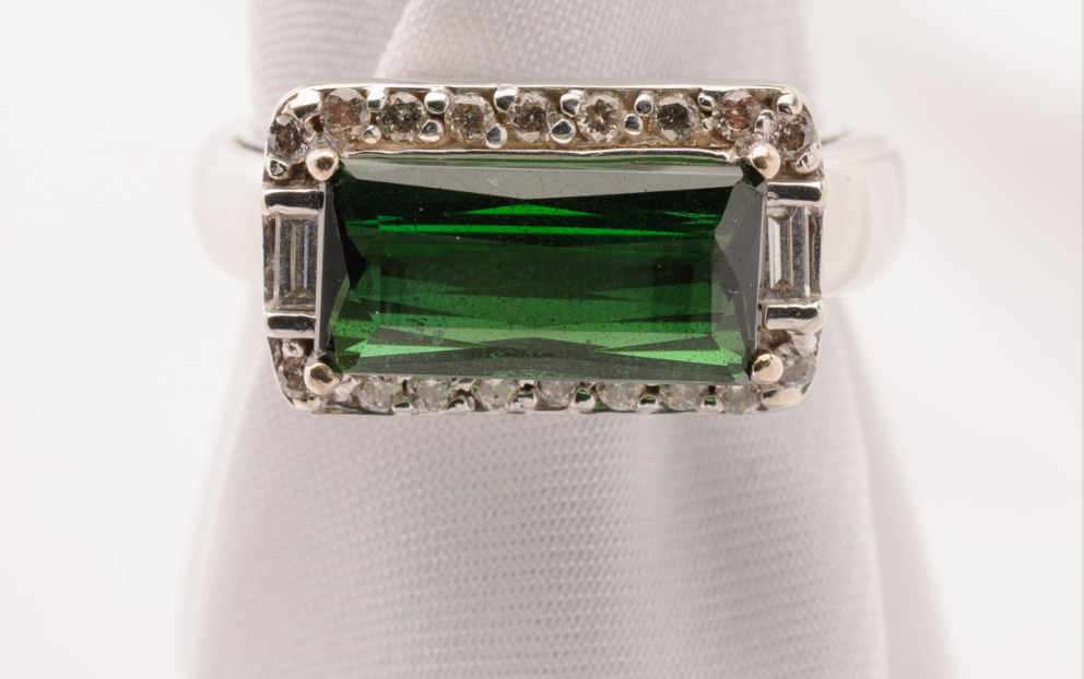 From StratfordVault on Etsy - $1639 - from the 1980s, Tourmaline and Diamonds UM. 1980s is considered vintage now. What!? I'm so vintage!