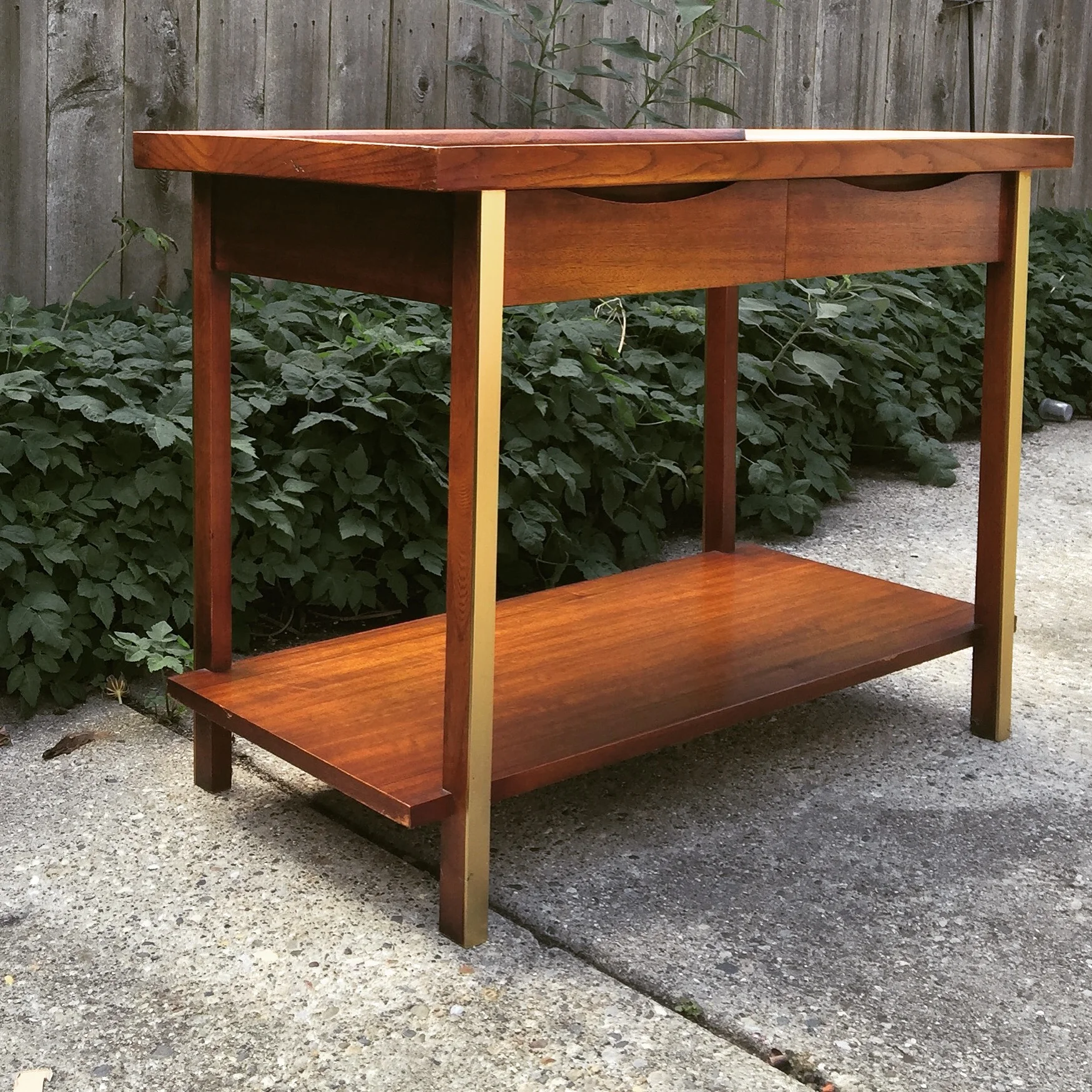 SOLD - American of Martinsville Walnut and Brass Server