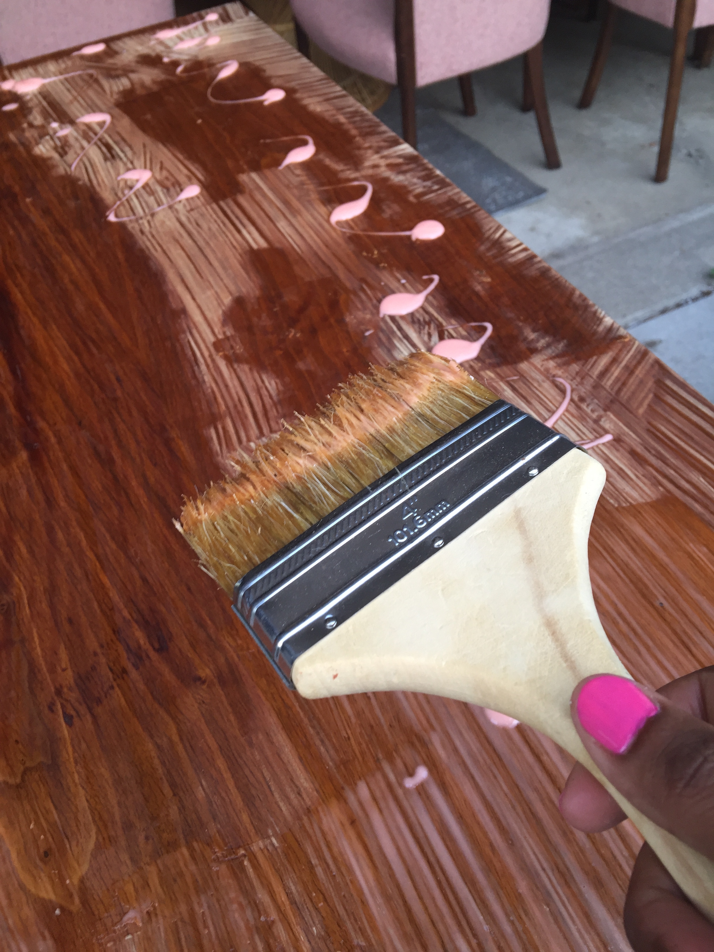 This is where I'm spreading more stripper over the dried out stuff so it get all goey so that I can scrape it.