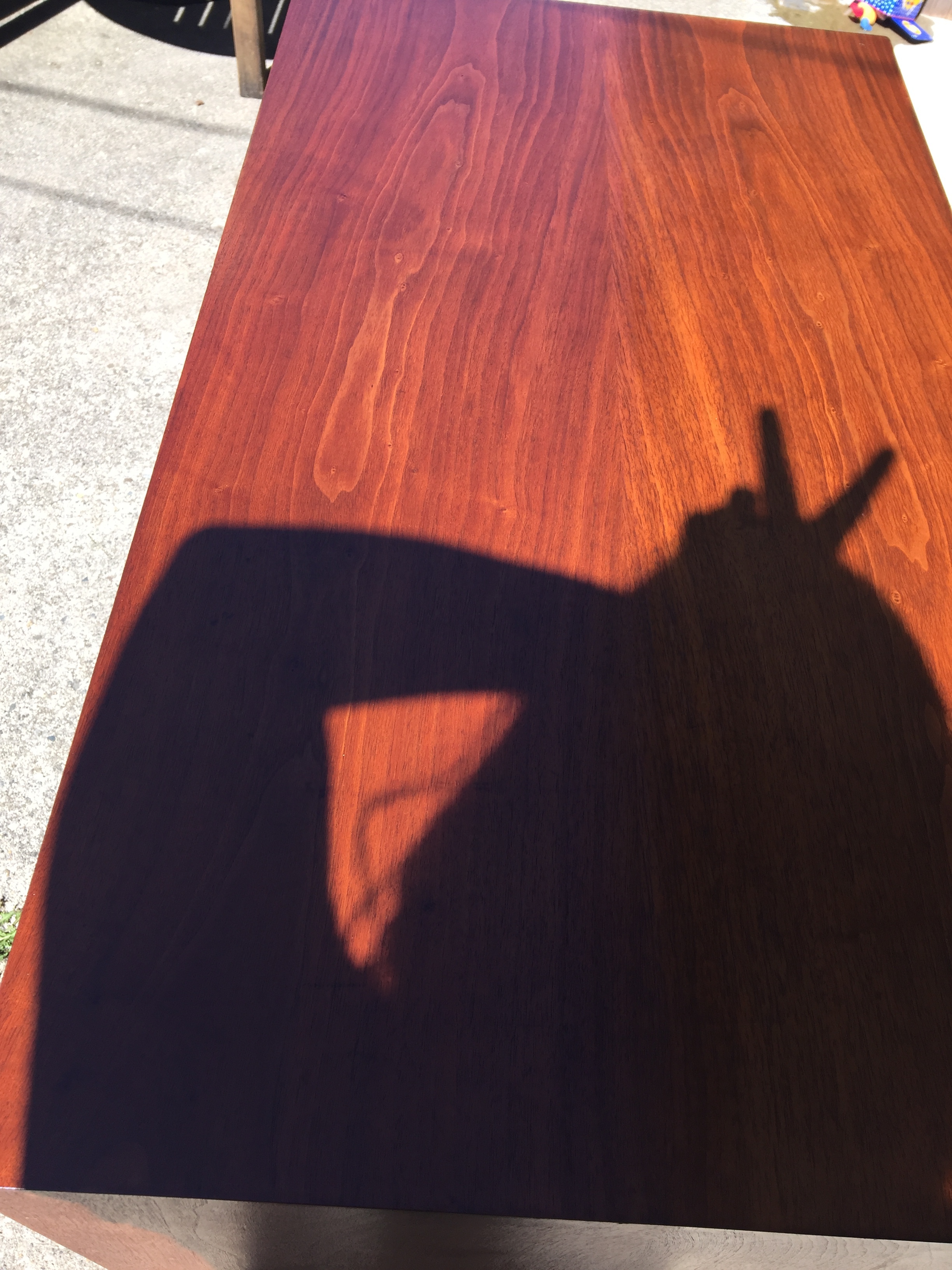 Okay, my first coat of poly is dry and ready to roll. And, here I am giving myself bunny ears. Cuz that's how I do.