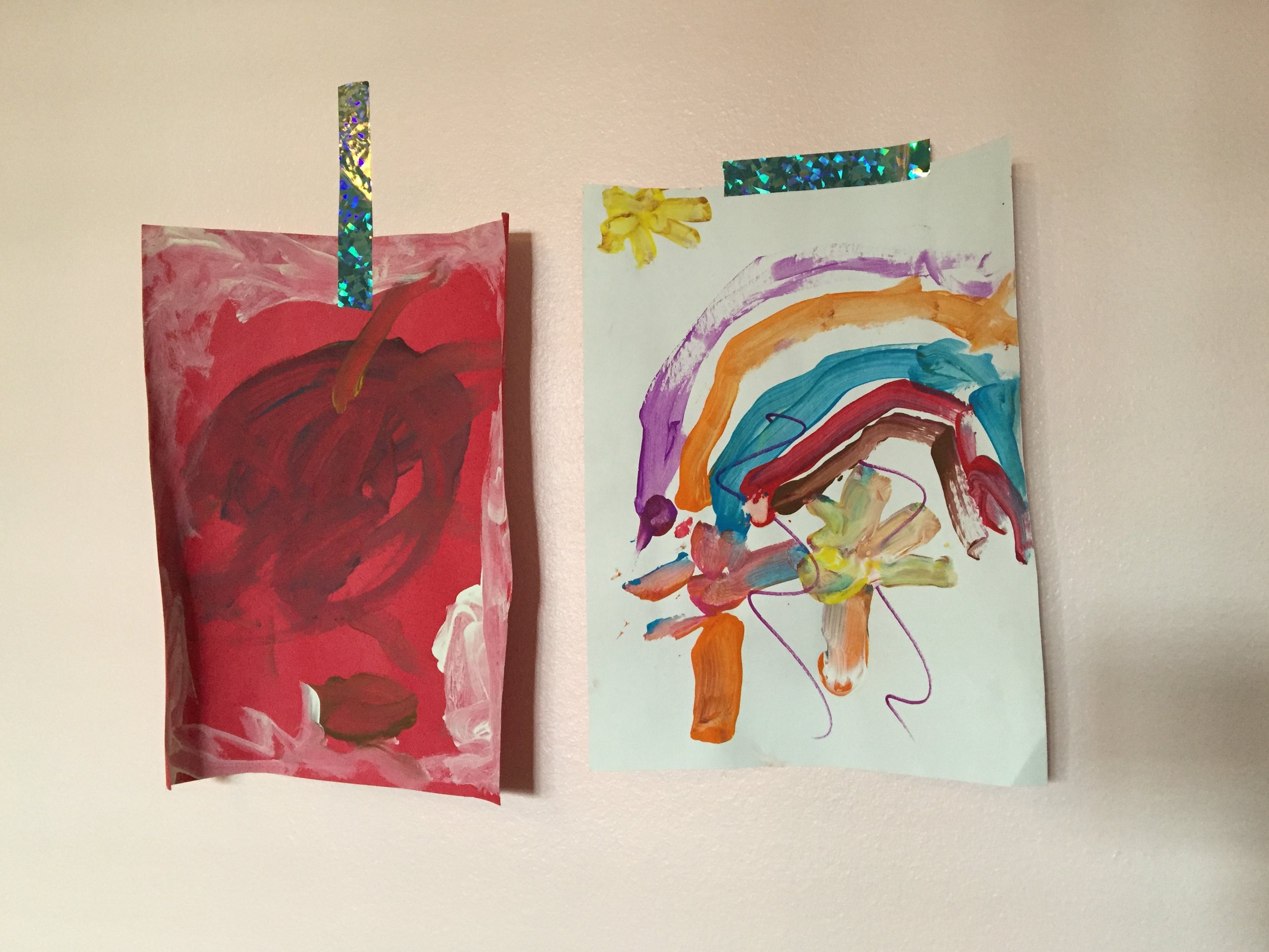More art by Meena above the bed. Stuck up with washi tape of course.