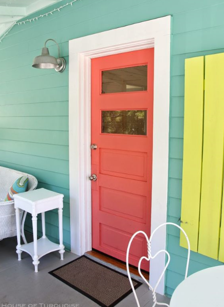 Image Credit: HouseOfTurquoise.com This is awesome. Coral door, check. TURQUOISE siding....I need this. Can you paint siding? And neon yellow shutters?! Hmmmm....I'm getting more ideas!
