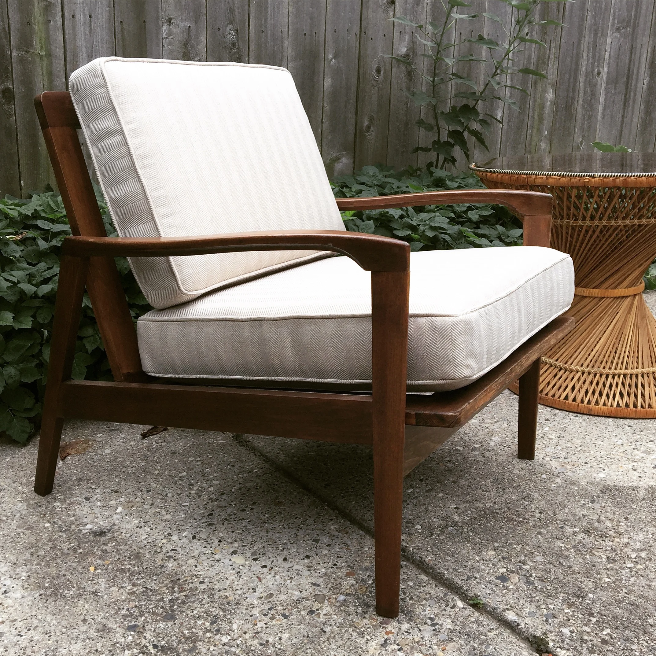 SOLD - Walnut Mid Century Modern Lounge Chair with Reupholstered Cushions