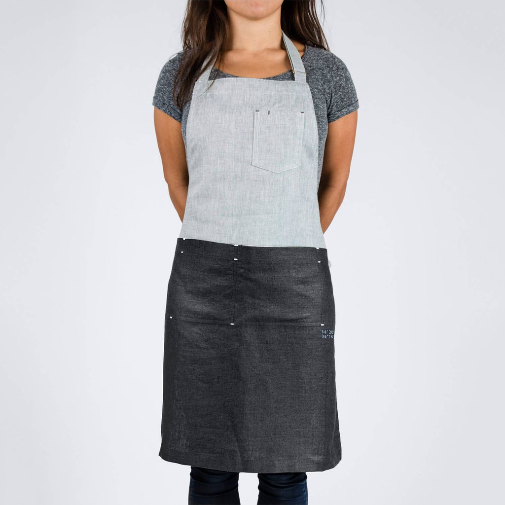 The Darcy Apron - $85 - Also made from Irish linen with adjustable brass slide, pockets, and waist ties.