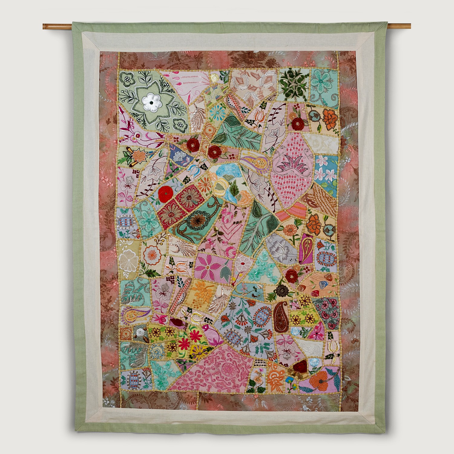 Springtime Dawn Wall Art - $145 - Made in India from the embroidered pieces that have been saved from saris