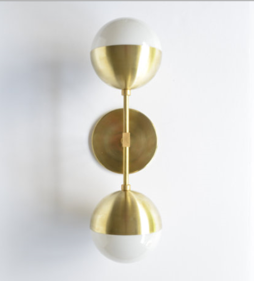 MODERN BRASS LIGHT FIONA by Triple Seven Home on etsy.com - $200 - solid brass and opal glass (sorry for the blurriness, this is the picture from their Etsy posting)