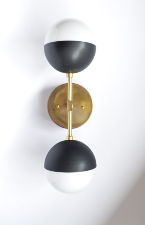 FIONA with matte black by Triple Seven Home on etsy.com - $188 - solid brass and glass - Pretty much the same as above, but adding some black in there because I kinda like the idea of a pale blush (our painted walls), gold, and black combo.