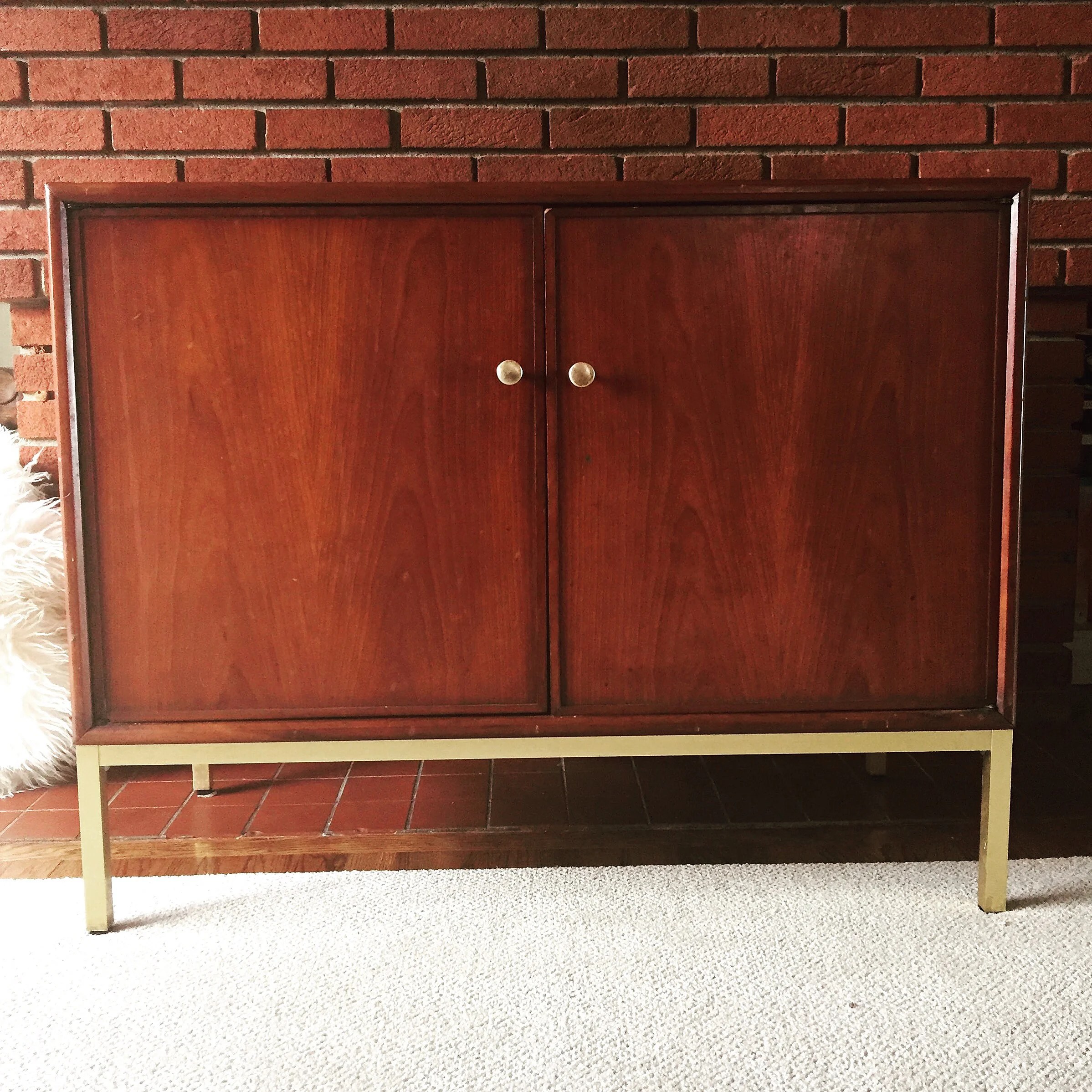 SOLD - Vintage Mid Century Modern Small Credenza with Brass Base and Legs