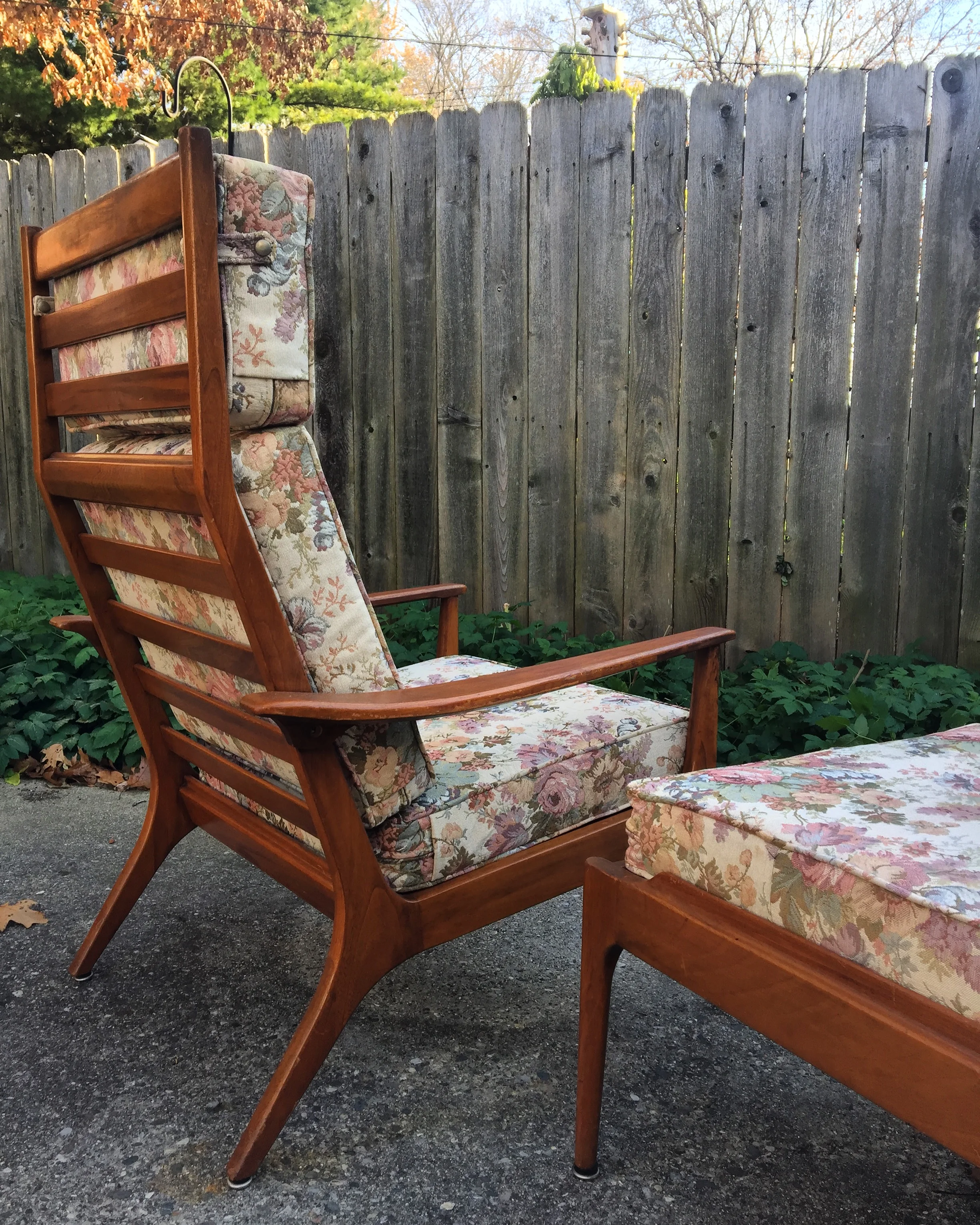 SOLD - Vintage Danish Modern Walnut Chair and Ottoman