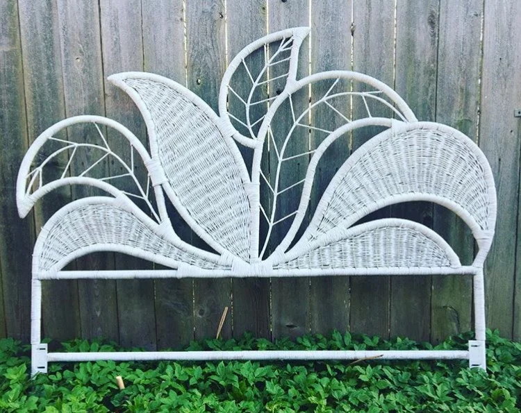 SOLD - Wicker and Steel Headboard