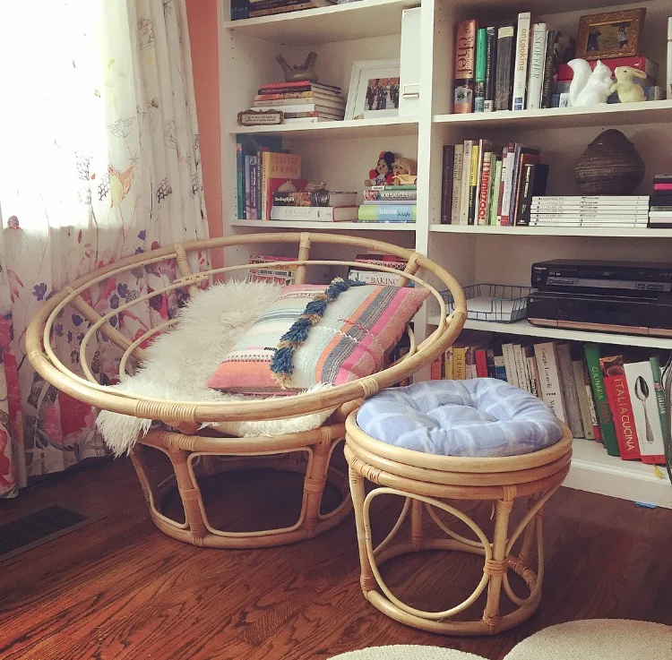 SOLD - Rattan/Bamboo Papasan Chair and Ottoman Set