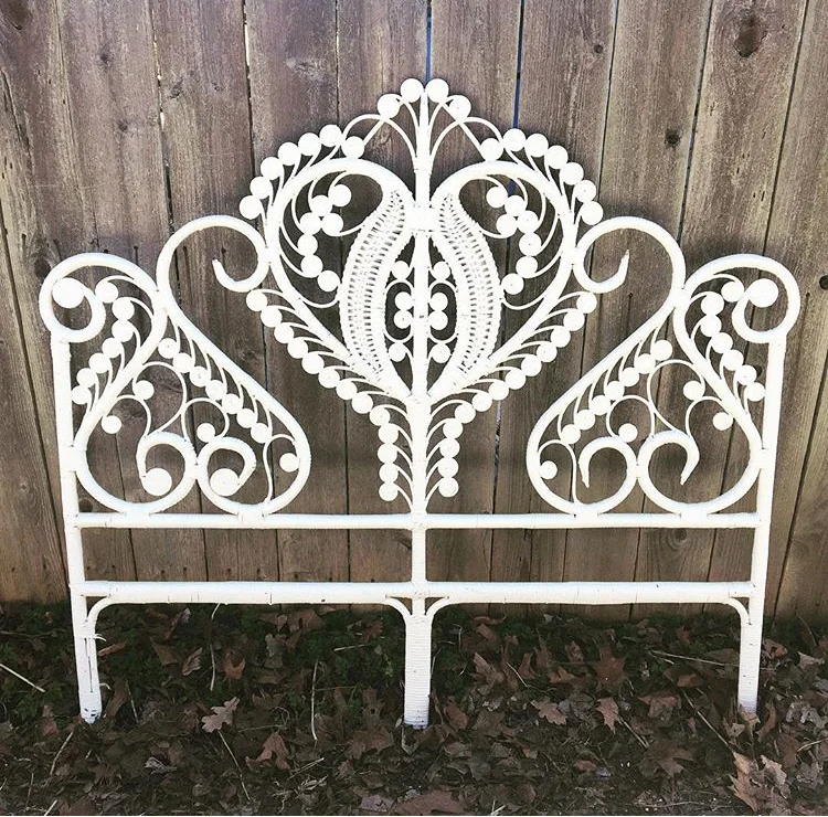 SOLD - Vintage Wicker Peacock Headboard