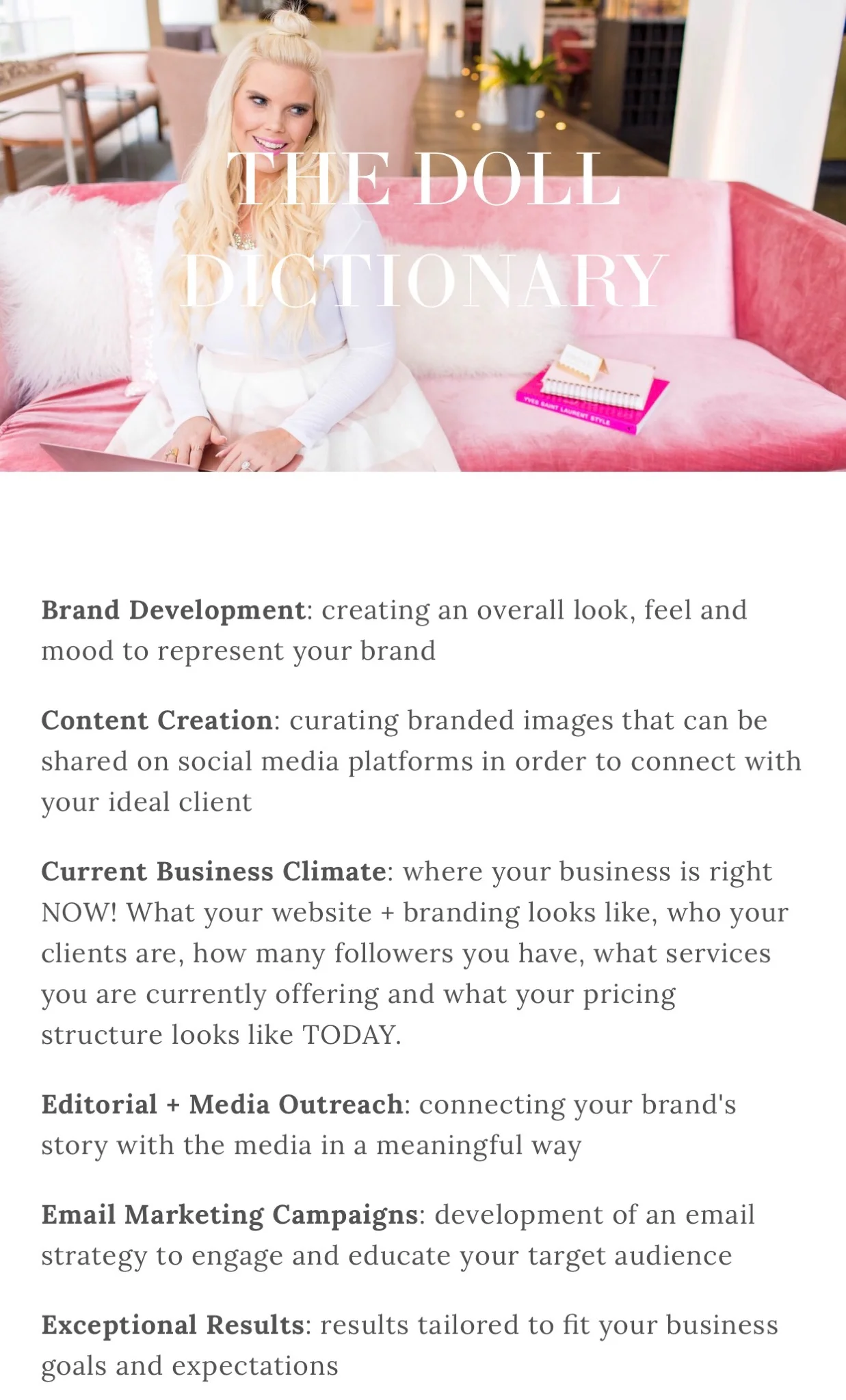 Here's a screen shot of the first page of the Doll Dictionary! See more at poshpr.com!