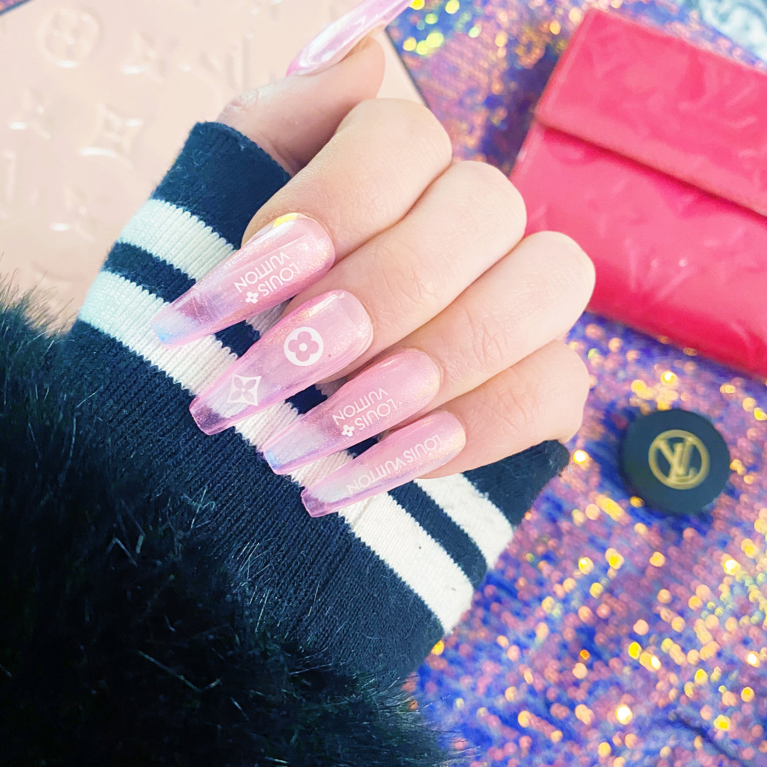 pink louis vuitton nails