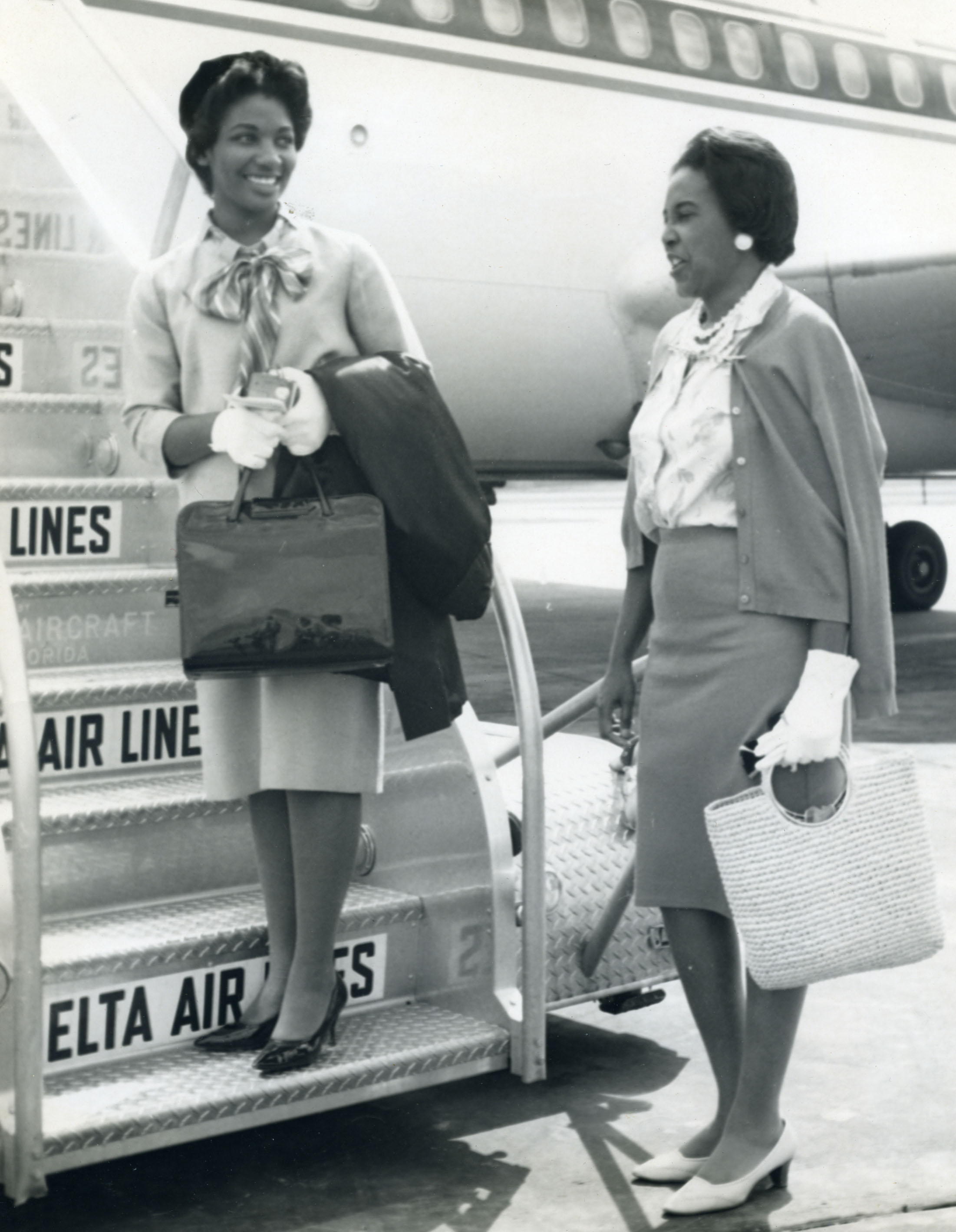 Tougaloo College student, Dora Wilson (l) before departing for the Hague with Clarie Collins Harvey
