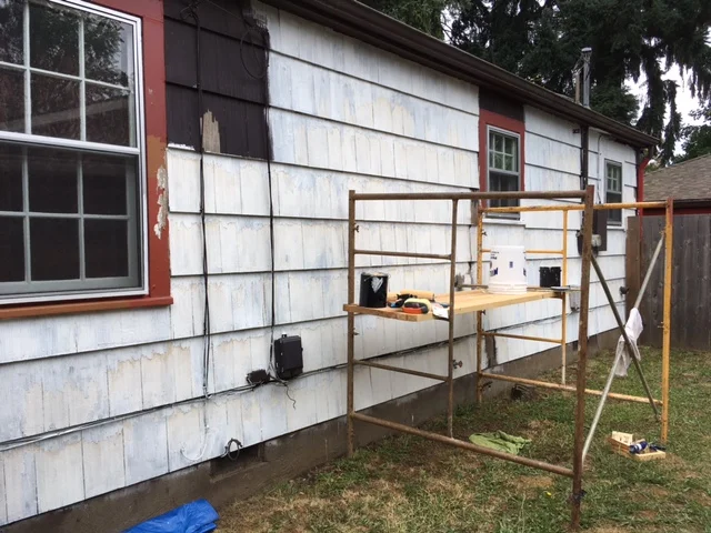 Staining was visible in the scraped zone of the lead-binding primer, so i went over it with Kilz. re-caulked the windows, etc.... all the prep took a LOOONG time. Also, in that time frame, we had 105F weather, so I did not work on those days (there were 2 days of that.) 