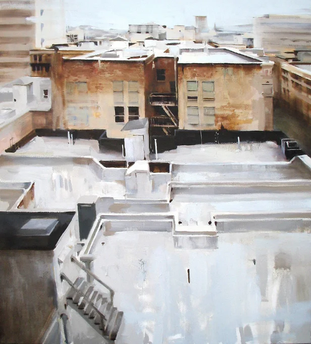  Downtown Rooftops, 44" X 40", oil on canvas 