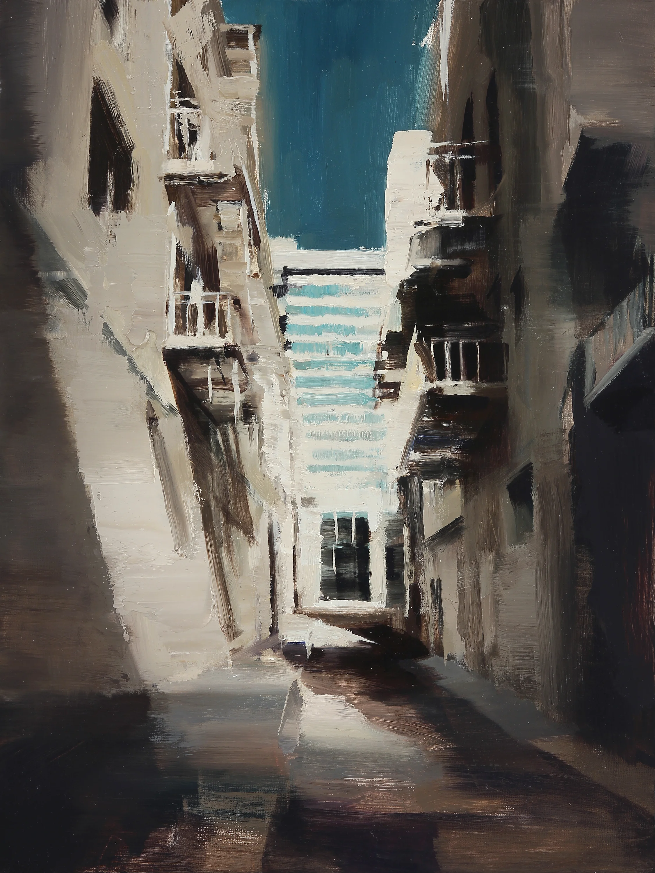 Alleyway 16 X 12 inches oil on panel Framed