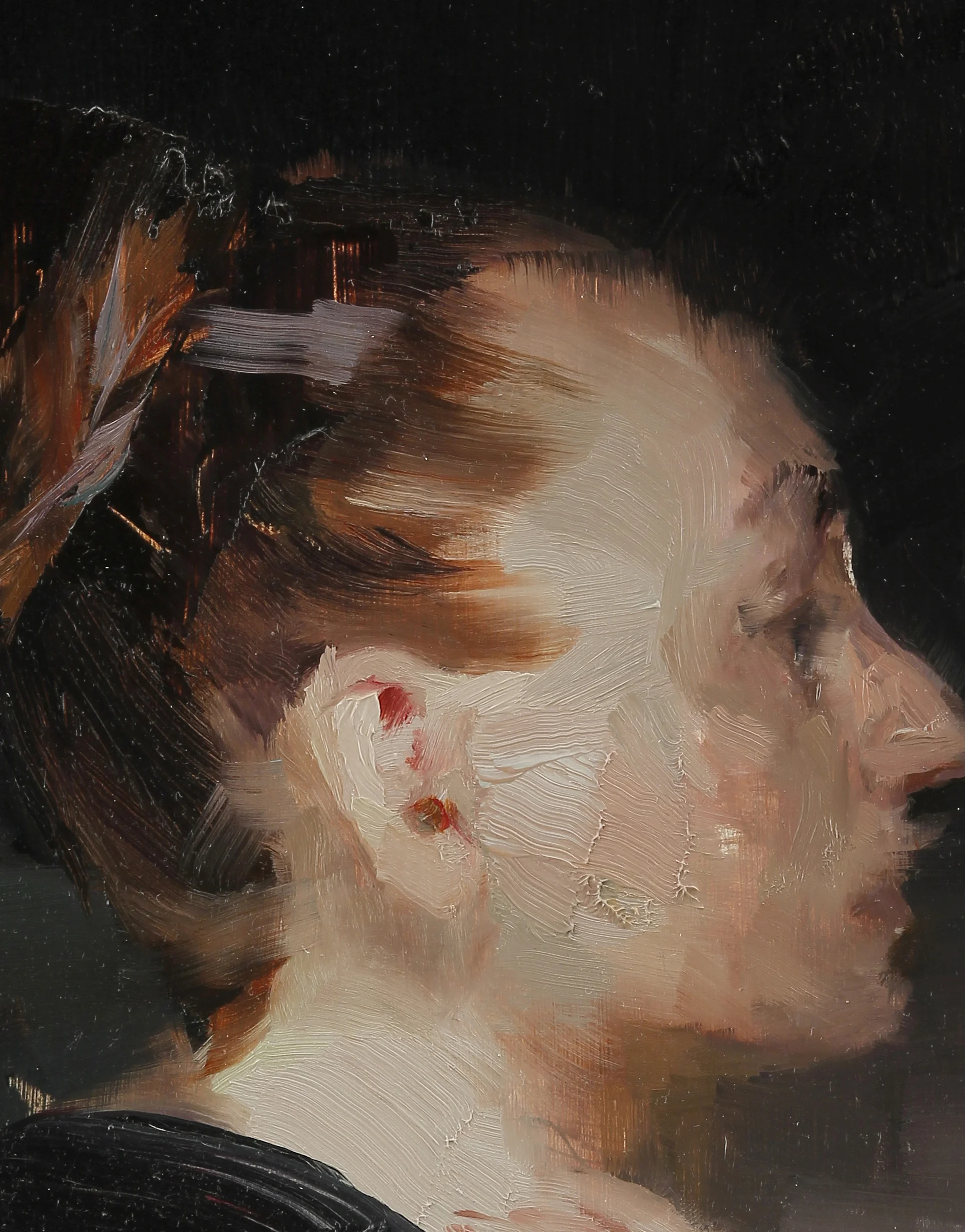 Woman in profile (detail), 12 X 9 inches, oil on panel, framed