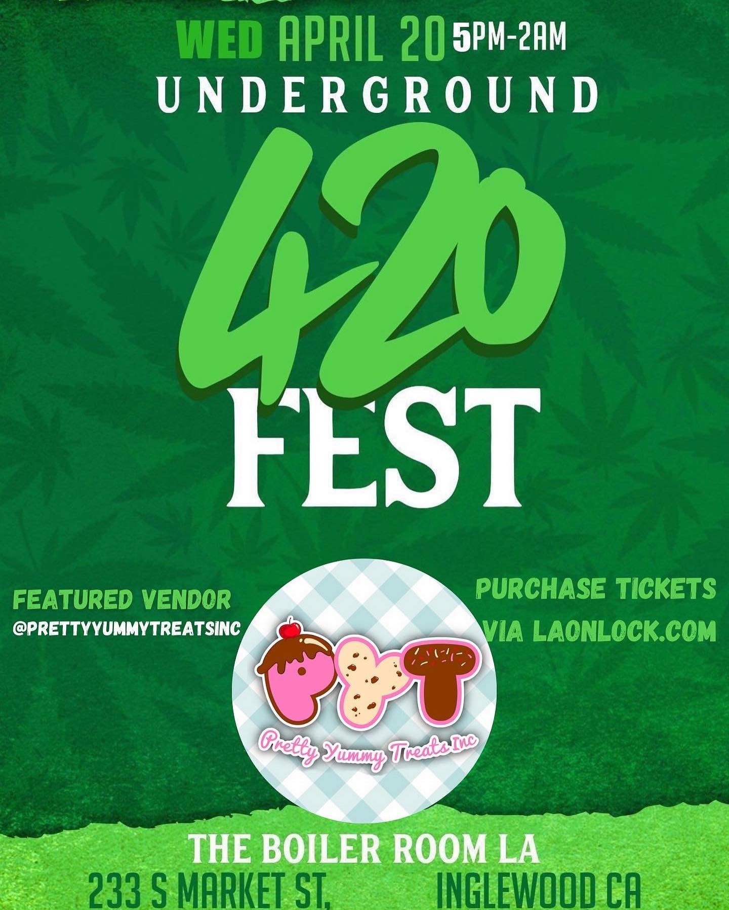 20 MORE DAYS!!!

#LAOnLock | #TruePotheads | #FreshFlight100 |
#TheBoilerRoomLA Present: 

The 2nd annual @underground420fest ! 

Music &bull; Exclusive Vendors &bull; Food &bull; Games &bull; Special Guest Appearances &bull; Giveaways!

4.20.22 &bul