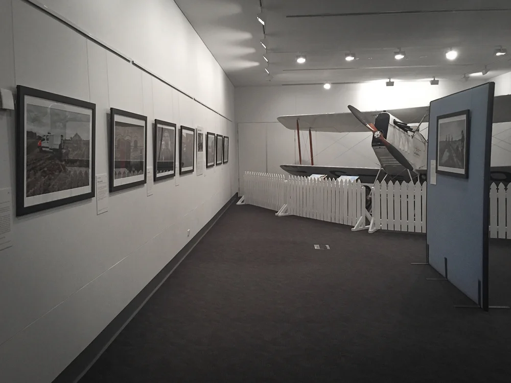 Eight of the 17 images of ‘Recovering The Past’ currently displayed at the Hinkler Hall of Aviation, Bundaberg, Queensland, Australia