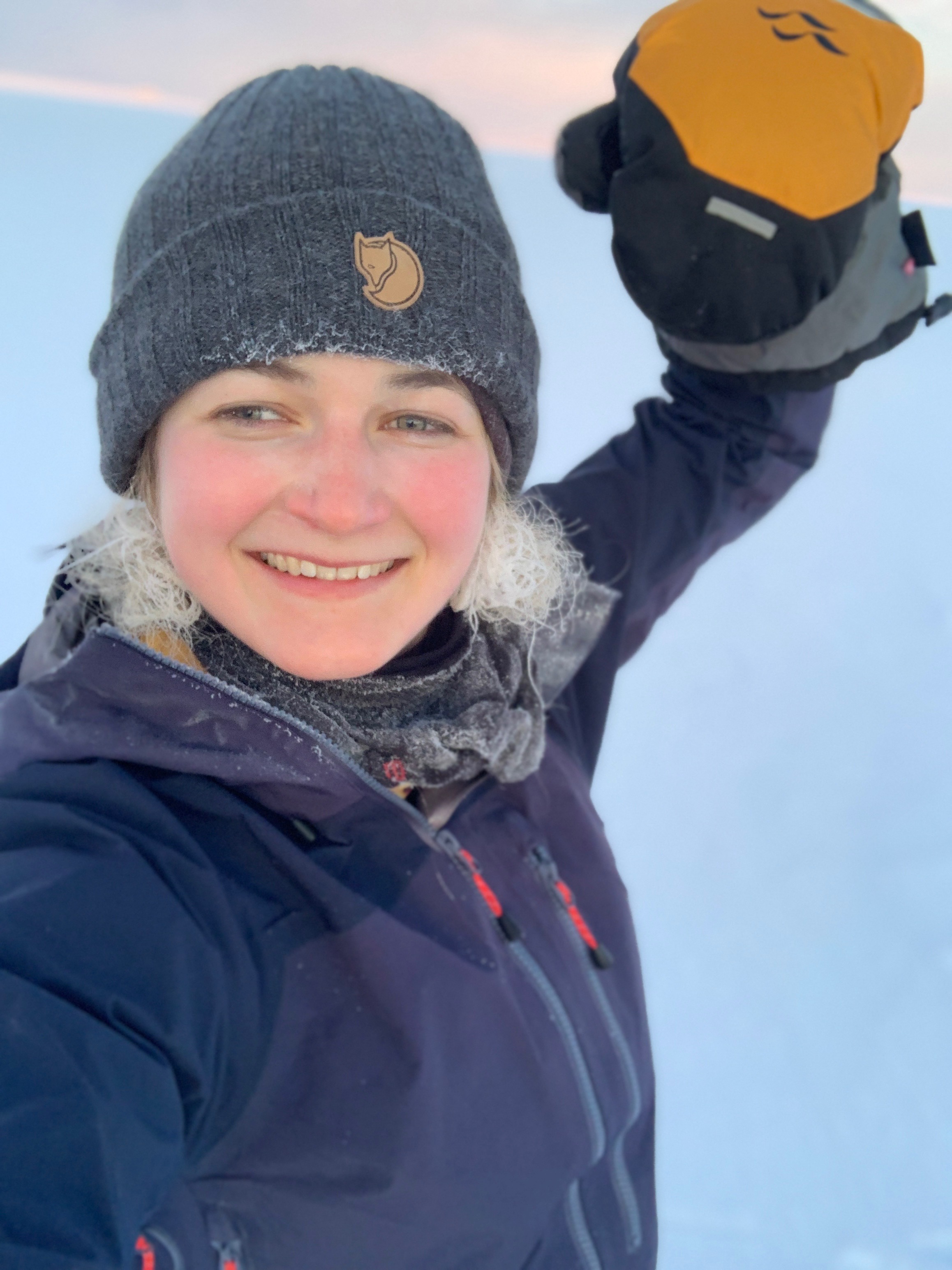Down mitts, frozen hair, don’t care!