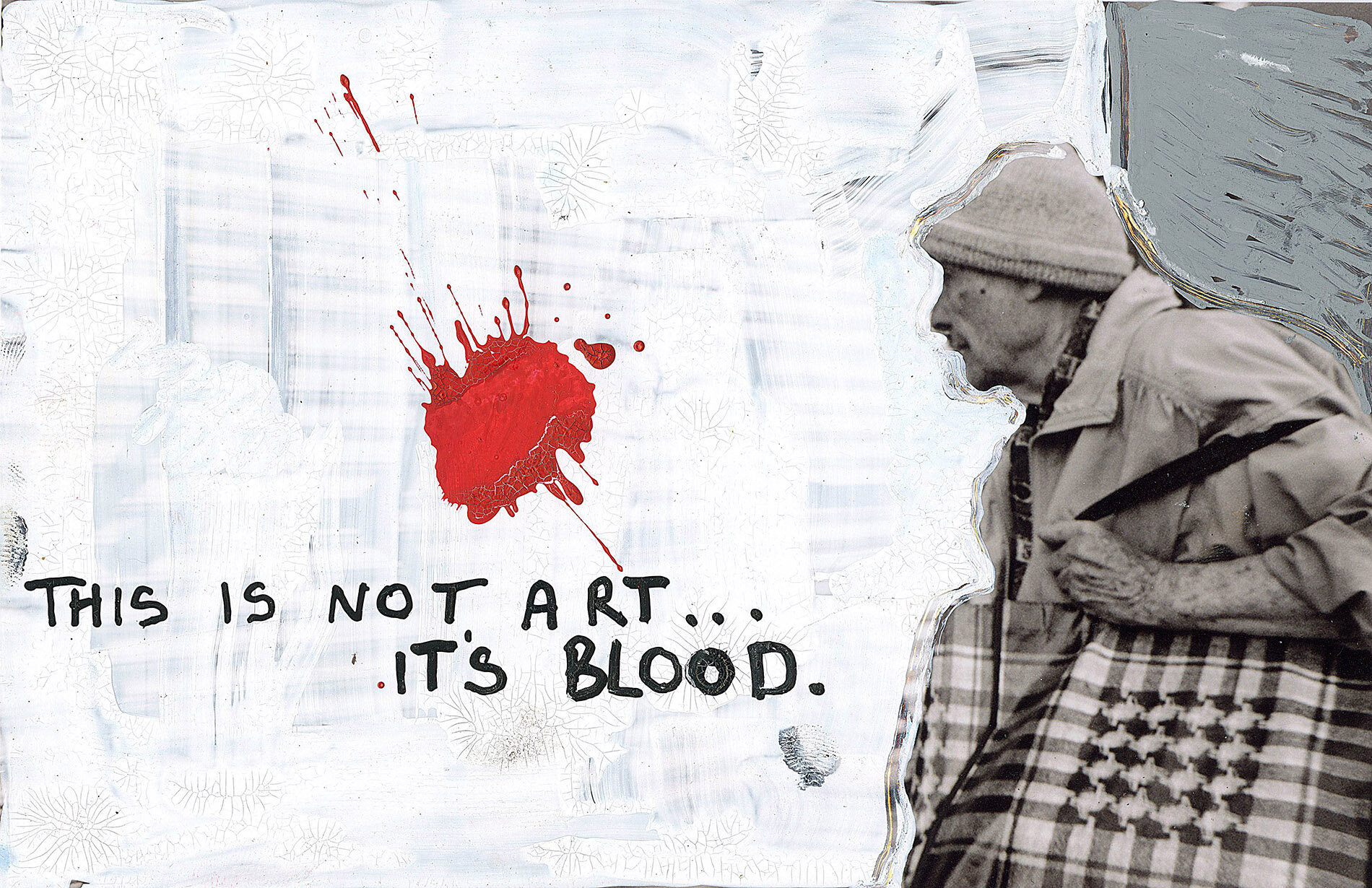  ‘This is not Art. Its Blood’ 2019, Berlin, Inkjet photograph &amp; Acrylic, 10x15cm 