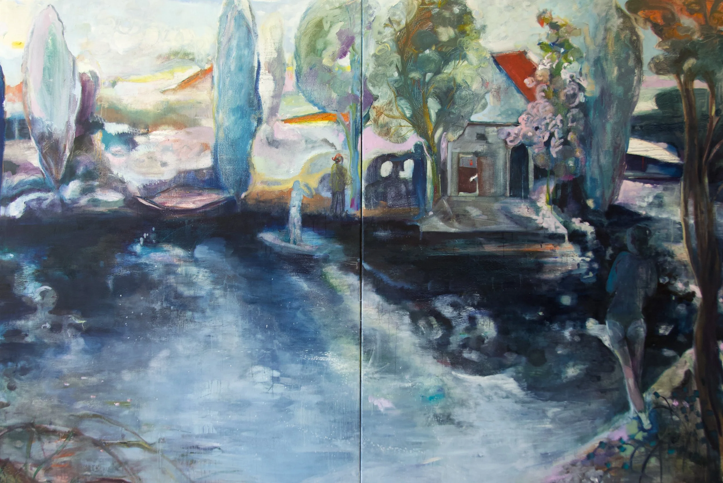  beyond the boathouse, 200 × 300cm, oil on jute, 2026 