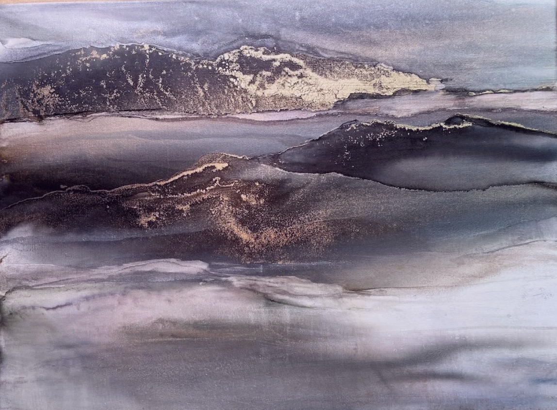 "Golden Coal"- 18” x 24”: Alcohol Inks on Canvas. SOLD