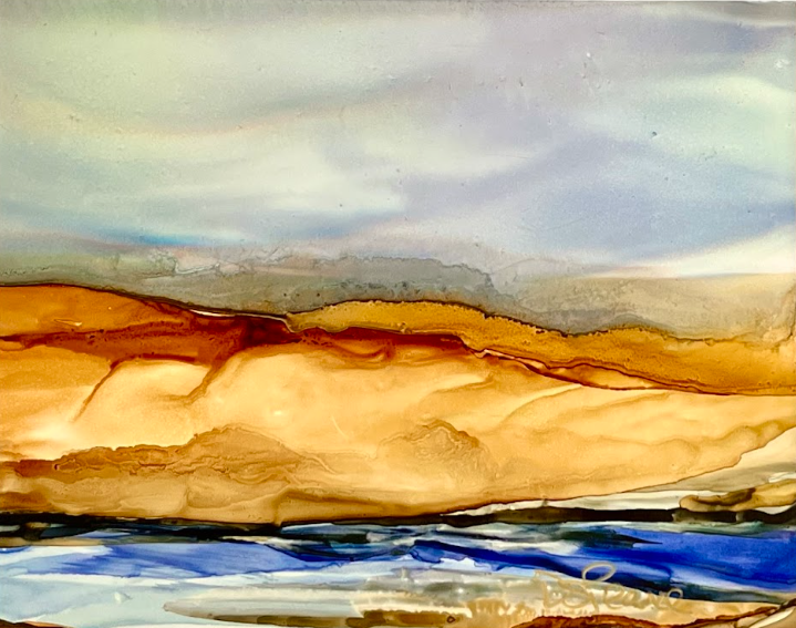 "Distant Comfort"- 13” x 16”: Alcohol Ink on Nara Paper