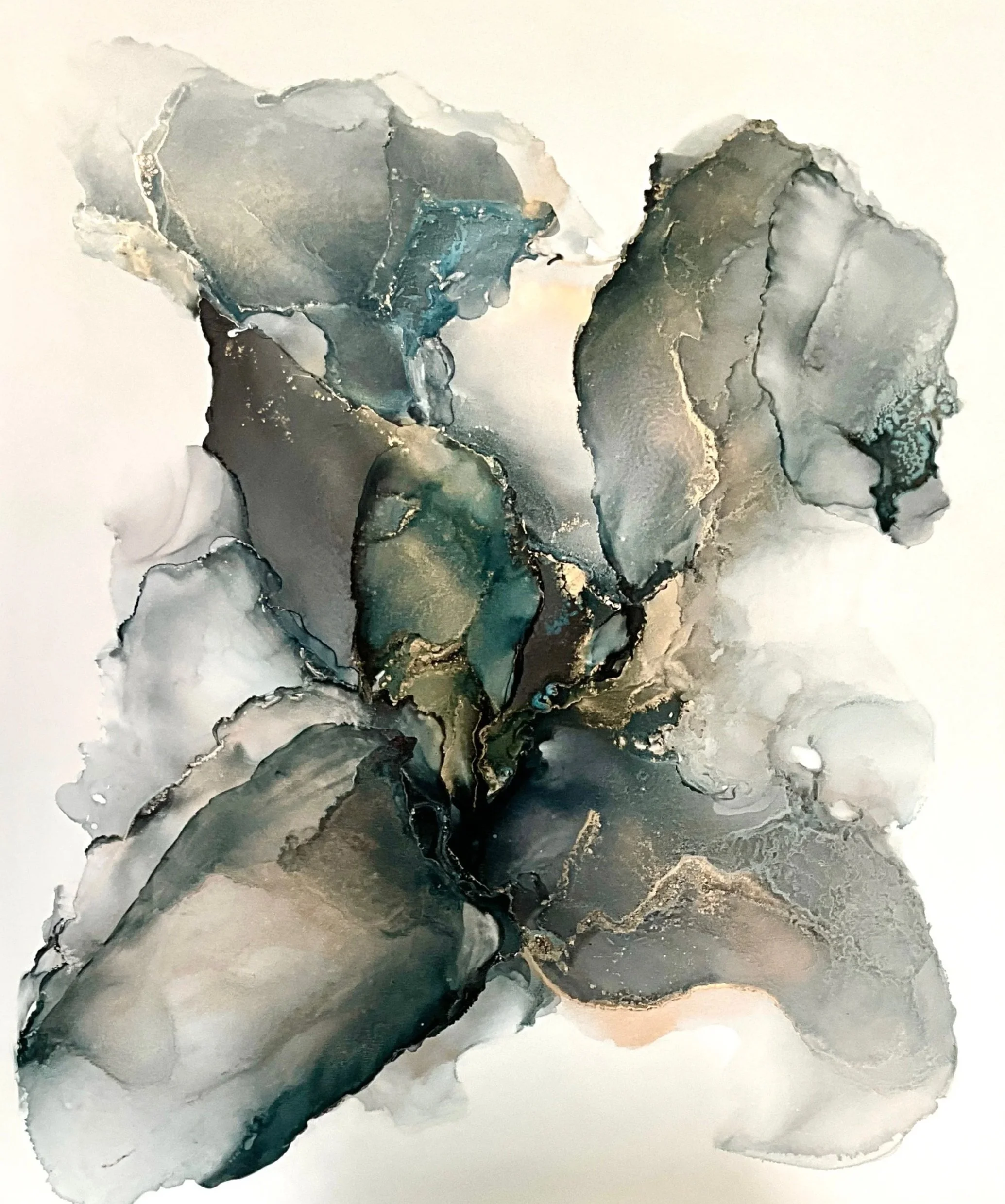 "Forged in reflection"- 31” x 38”: Alcohol Ink on Nara Paper. 