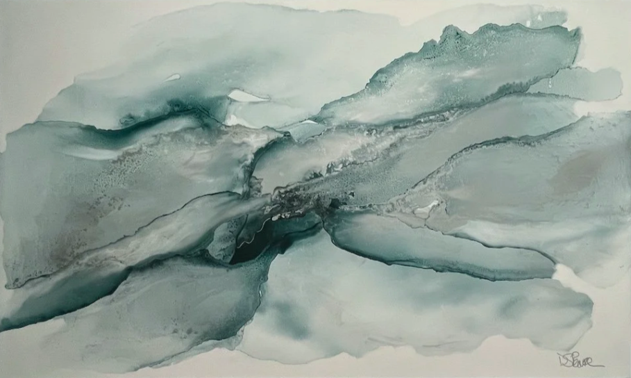 "Green mist"- 30” x 50”: Alcohol ink on Nara paper. 