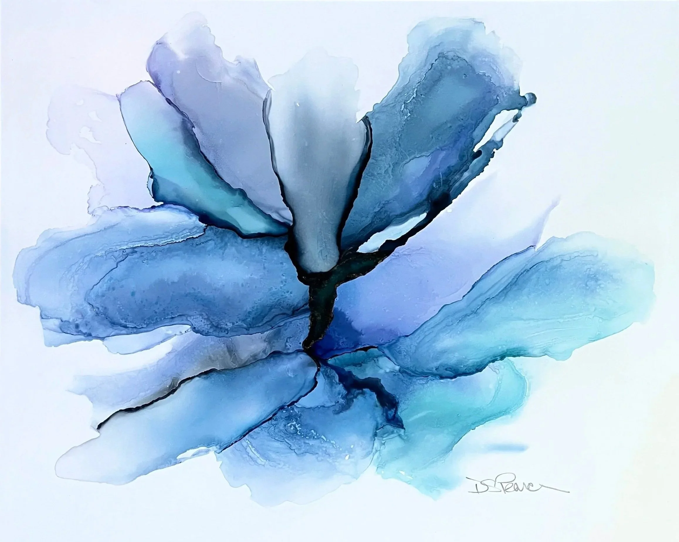 "A Splash of Blue- 28” x 32”: Alcohol inks on Nara paper. 