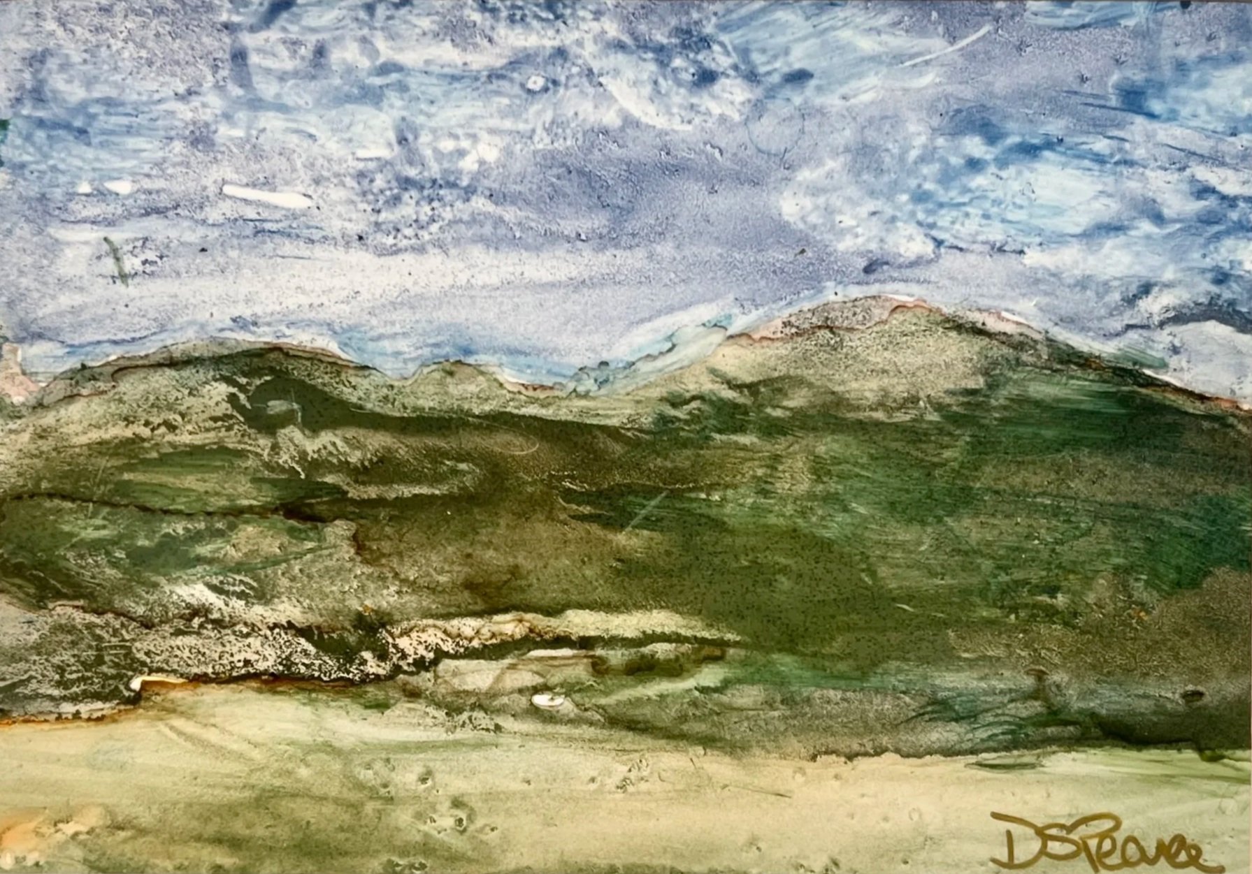 "A Moody View"- 9” x 11”: Alcohol Ink on Nara Paper