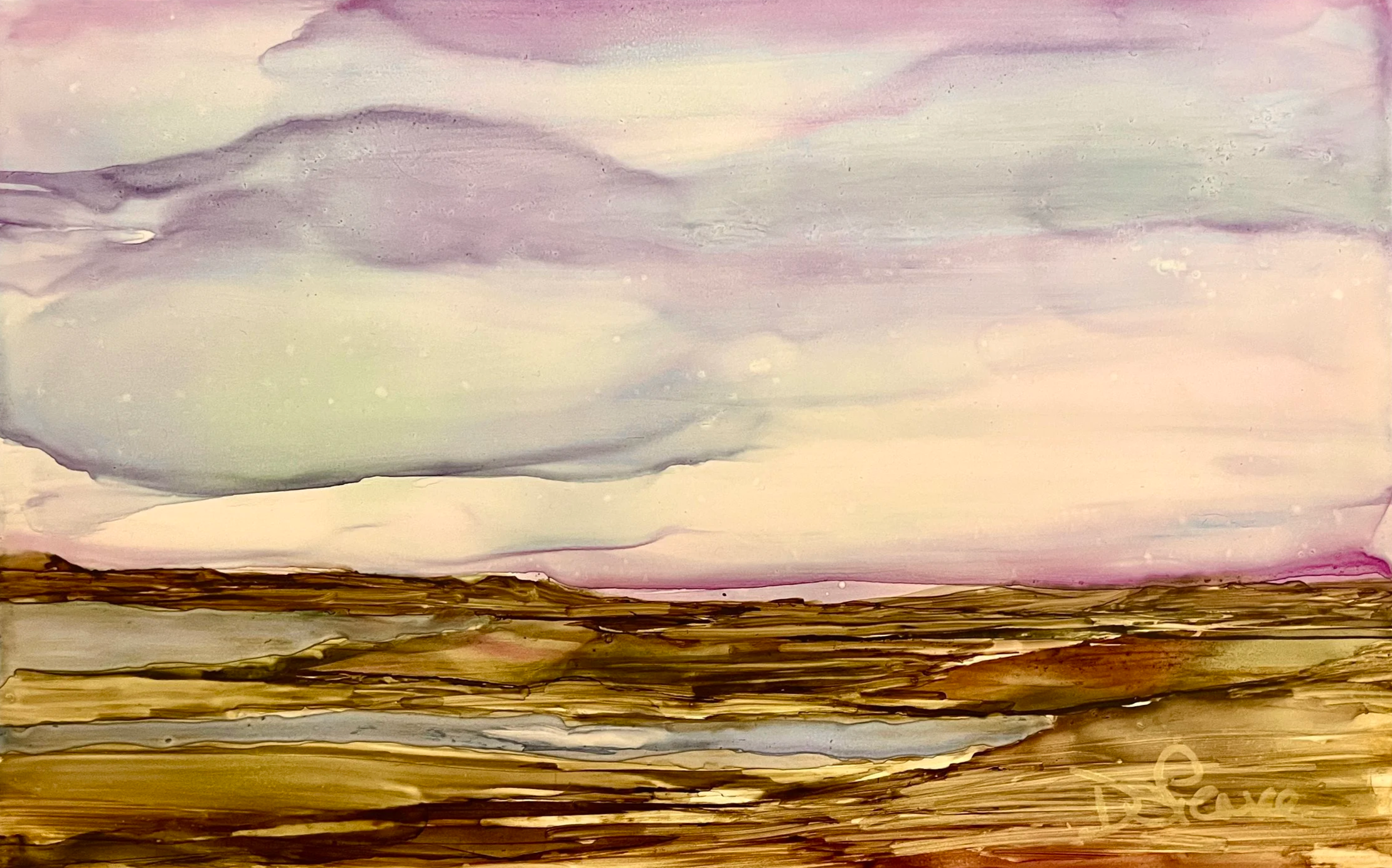 "Rough and Smooth"- 15 1/2” x 10 1/2” (framed): Alcohol Ink on DaVinci Pro Panel