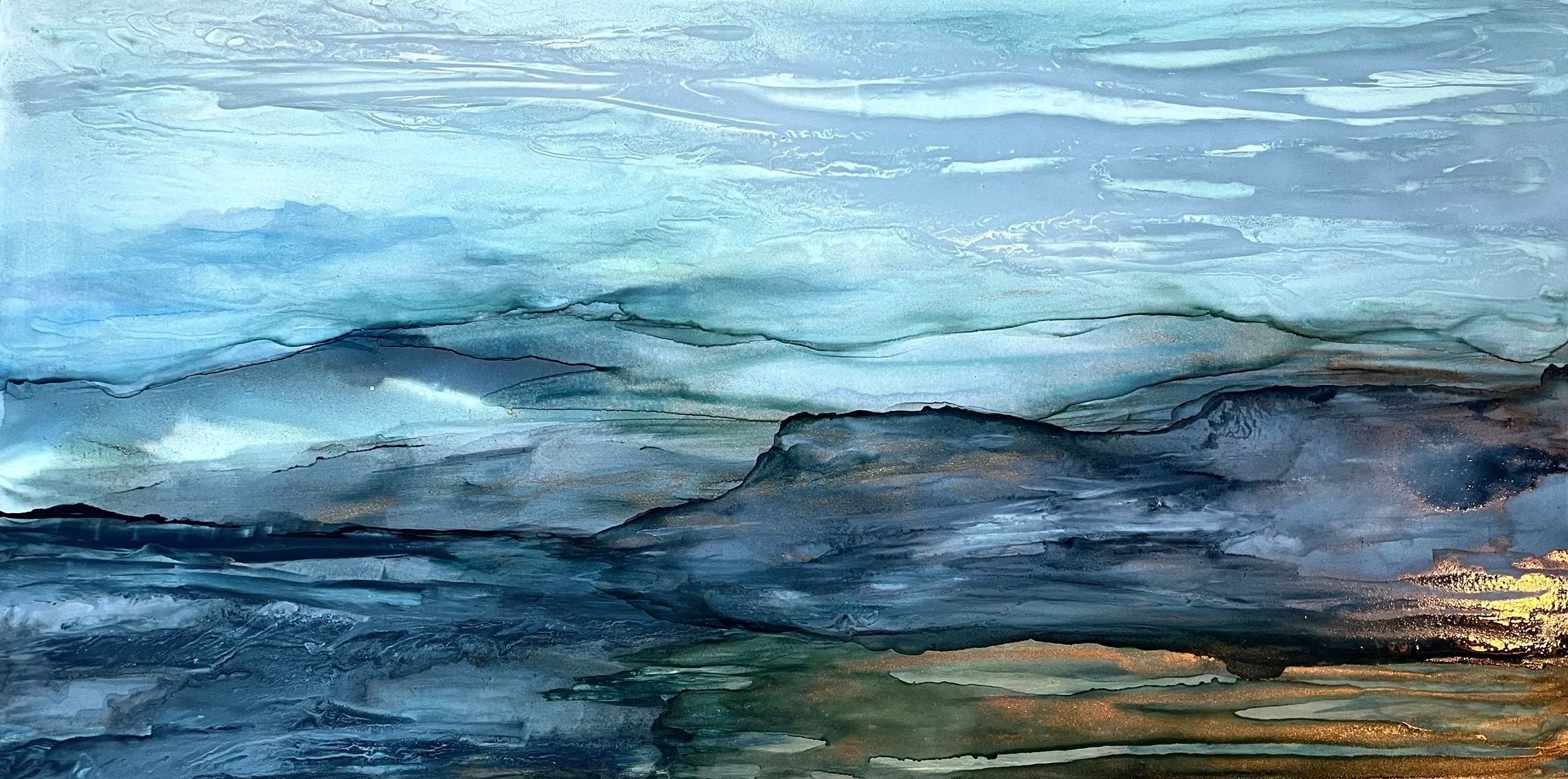 "Above and Beyond" -12" x 24", Alcohol Inks on DaVinci Board