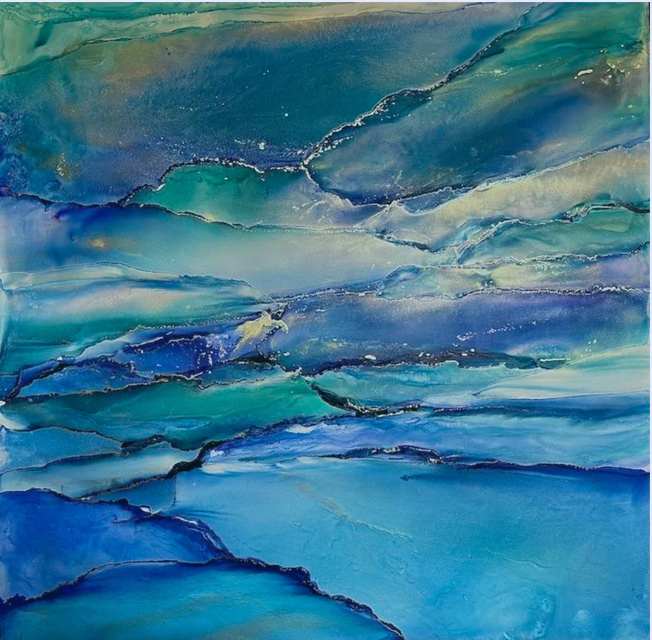"South Caroline Hues"- 36” x 36”: Alcohol inks on Nara paper. 