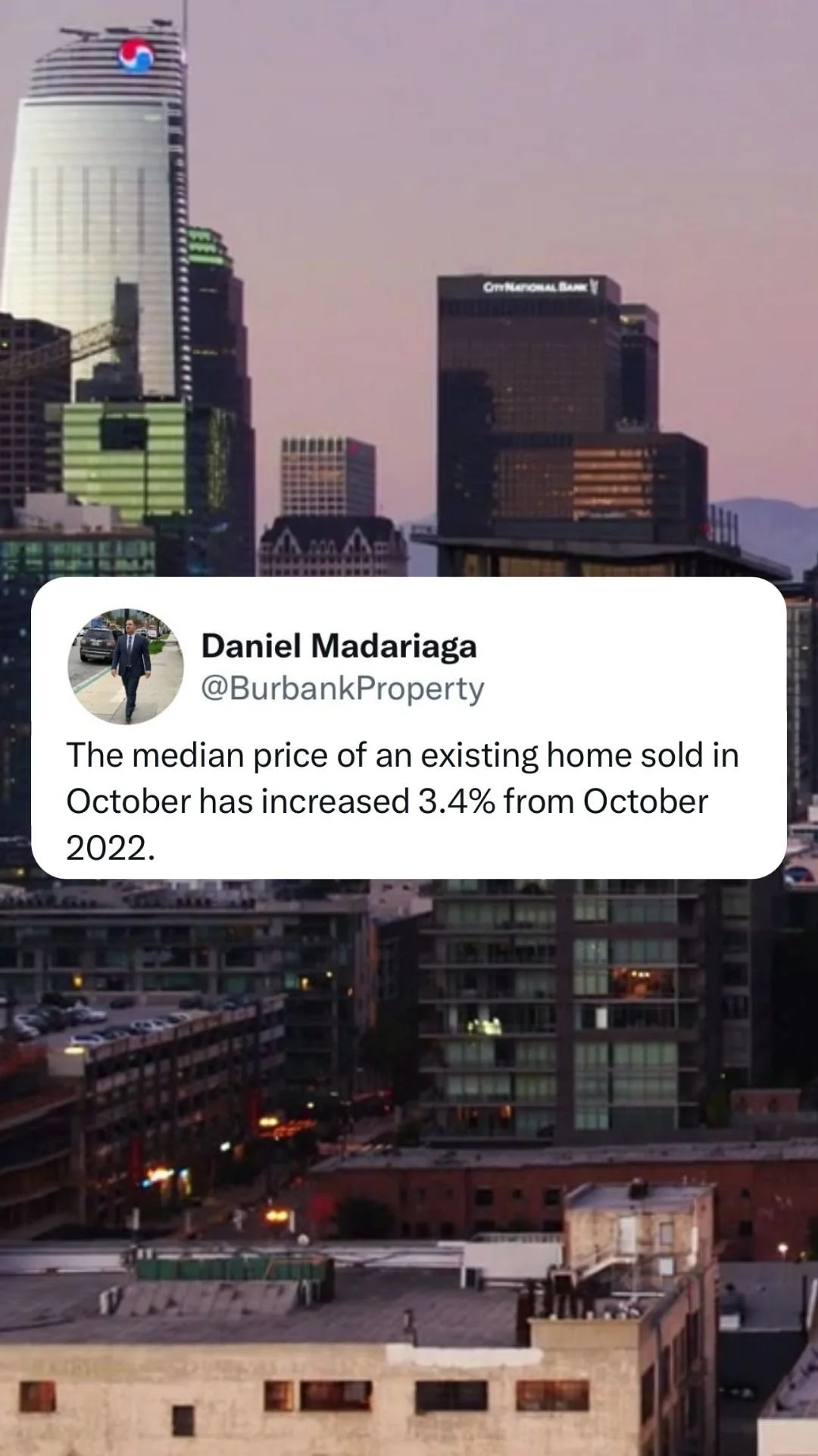The median price of an existing home sold in October has increased 3.4% from October 2022.