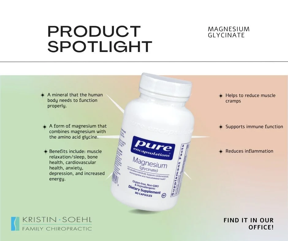November's 🌟Product Spotlight🌟 is Pure Encapsulation's Magnesium Glycinate.

Unwind your mind and body with a daily dose of magnesium glycinate. Magnesium is a mineral that the human body needs to function properly. Magnesium glycinate is a form of