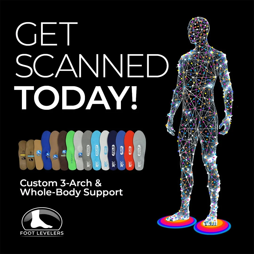 Improper foot alignment can affect your entire body, from your ankles to your spine. Even if you're not experiencing discomfort in your feet, you might still need extra support!

Foot Levelers custom-made orthotics support all three arches of your fe