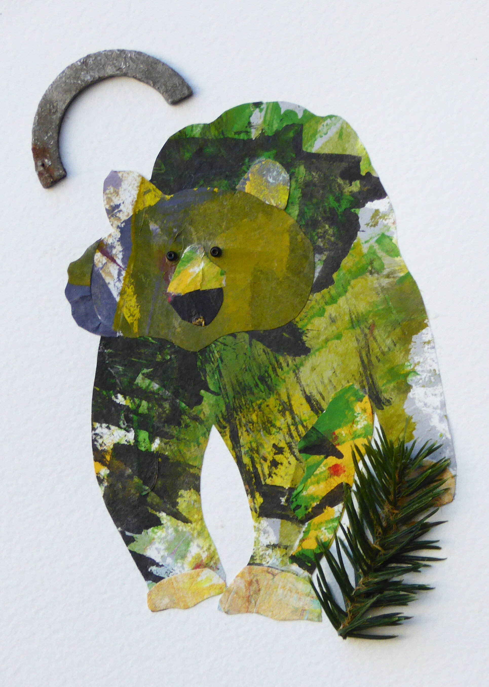 Camouflage Bear. 7"h x 5"w, framed 10"h x 8"w