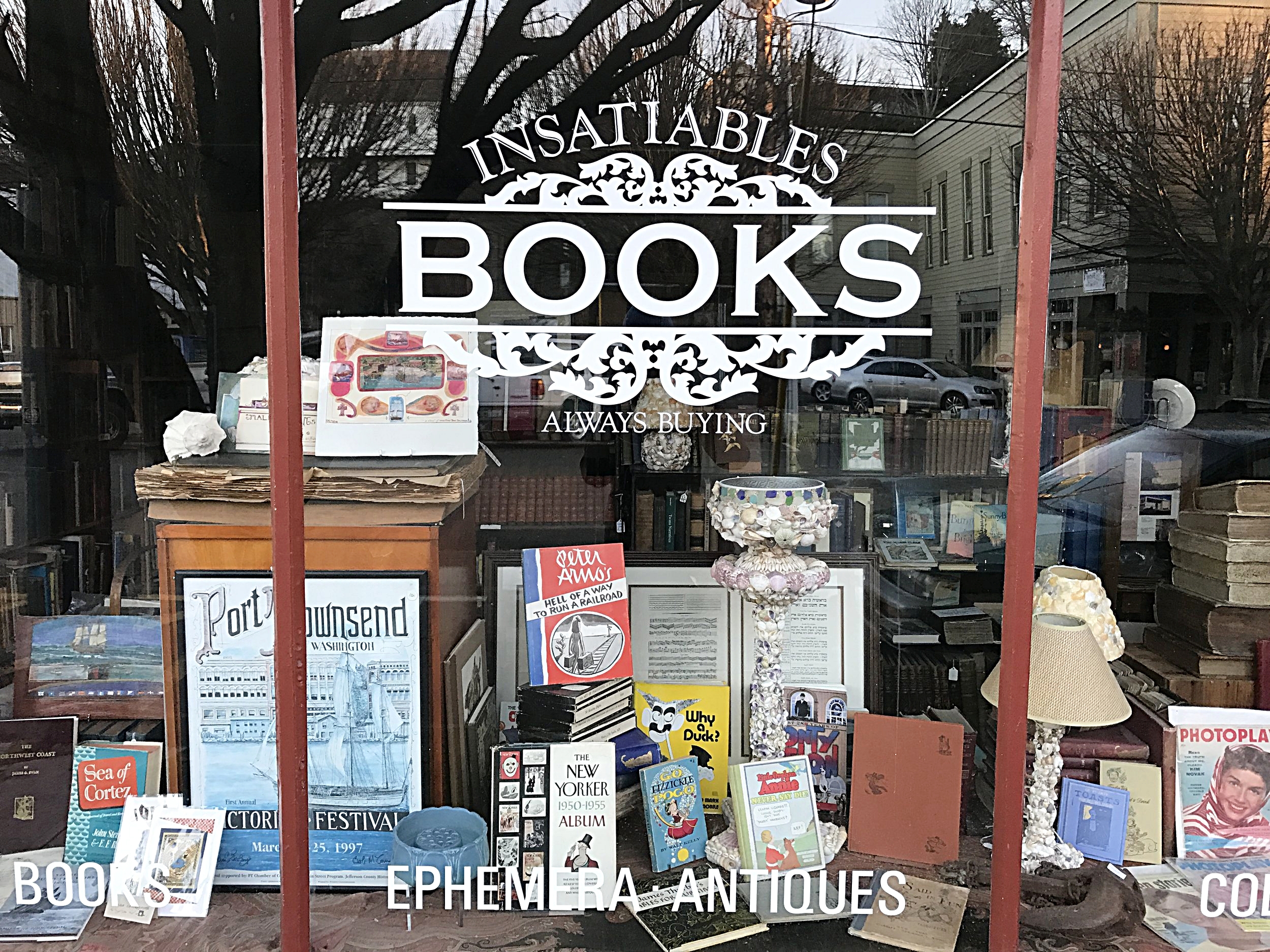 Outside Insatiables Books, one of Five Bookstores Downtown Port Townsend.