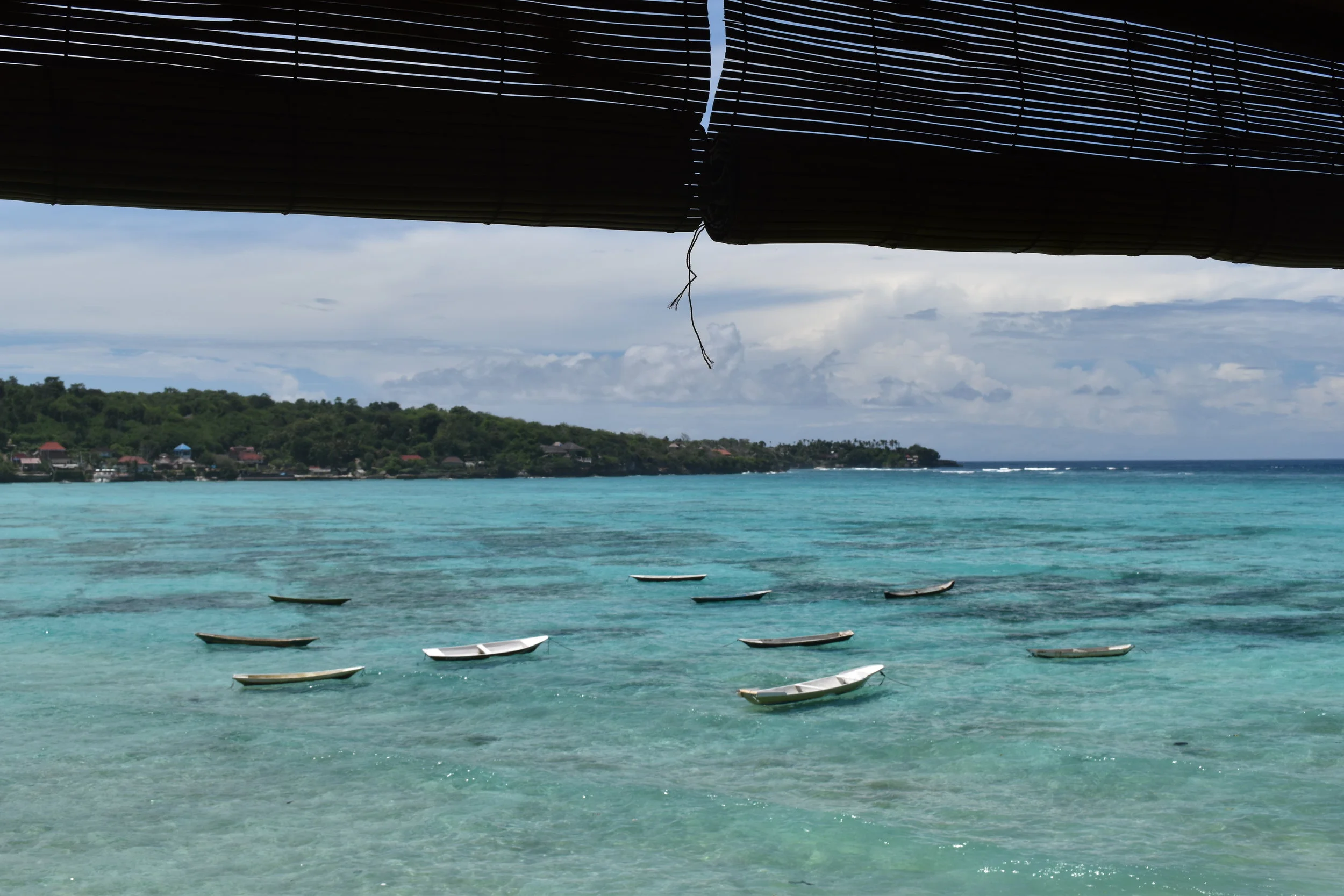The view from the bar at Mama Mia, overlooking a seaweed farm.