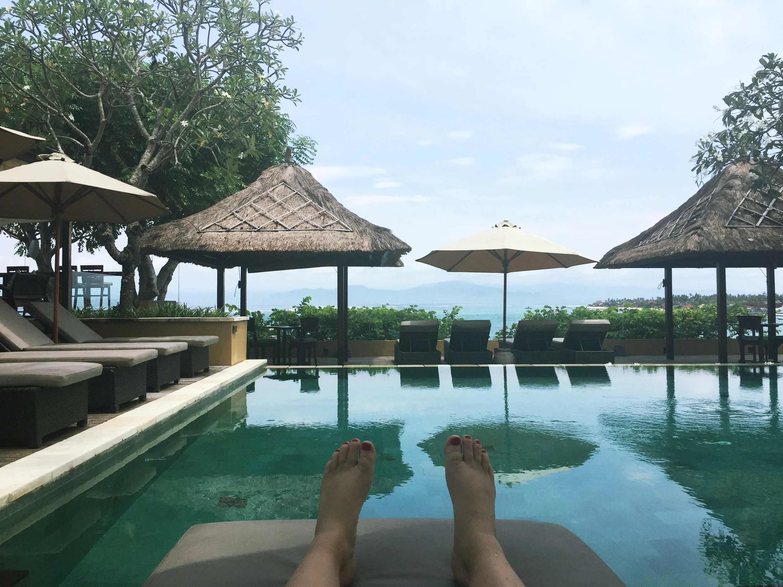 Relaxing by the pool.