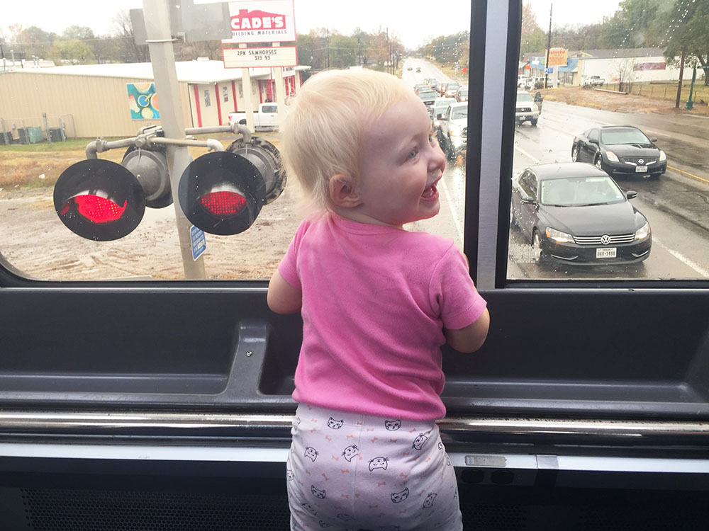 This is Rosie (so grown up!) on the overnight train from St Louis to Austin, on one of the last few days of the road trip.